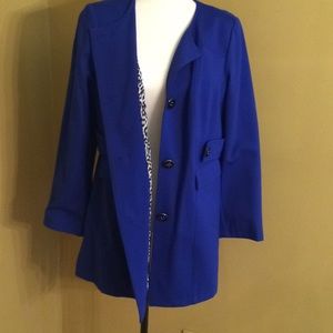 Cobalt blue dress jacket animal print lining